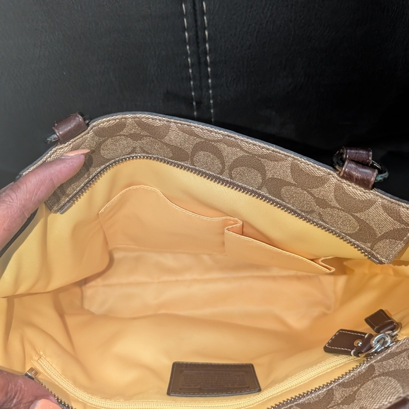 Coach Signature Heritage Strip Brown and Cream Tote Bag - Picture 3 of 7